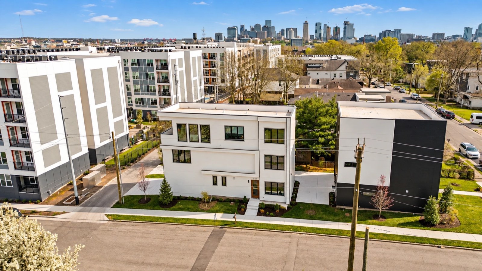 Aerial, downtown skyline